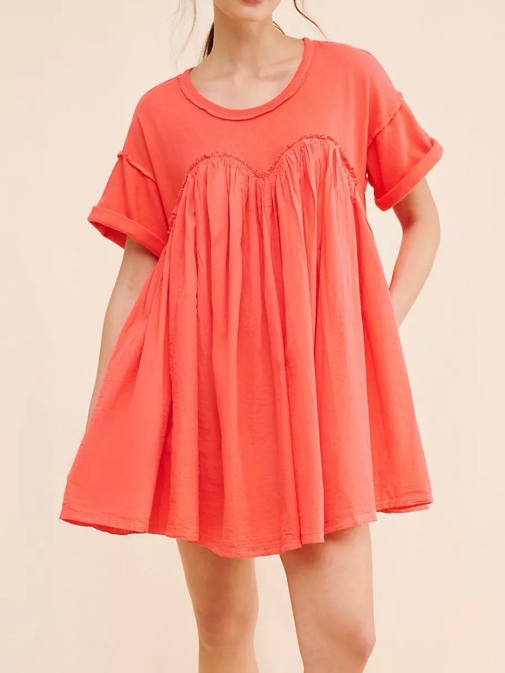 Free People Catalina Mini Dress Pockets Coral Orange Size S
